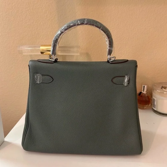 28cm Gray Green Top Handle Leather KL Satchel